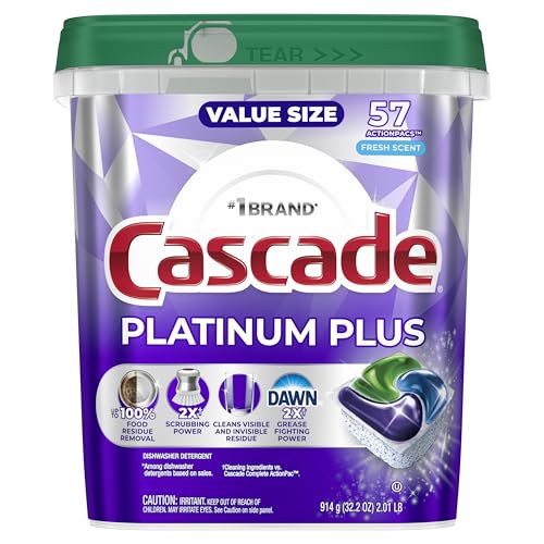Cascade Platinum Plus Dishwasher Pods, Dishwasher Detergent, Dish Detergent Soap, Fresh, 57 Count by Cascade - Image 9