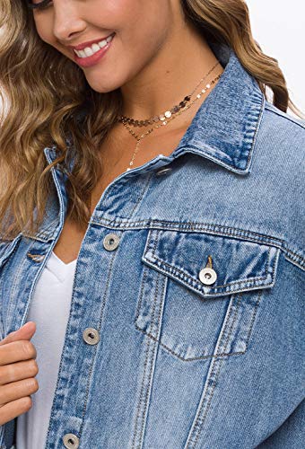 Tsher Women's Oversize Vintage Washed Denim Jacket Long Sleeve Classic Loose Jean Trucker Jacket D0034