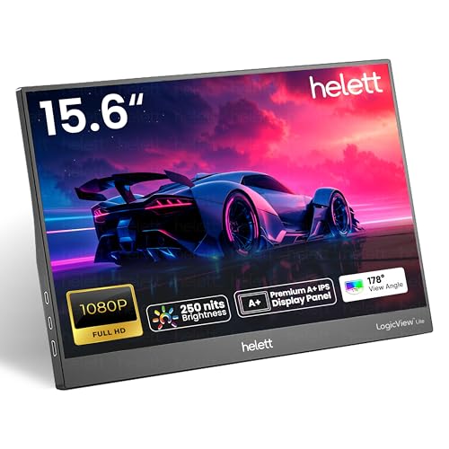 Image of helett LogicView lite 15.6 inch Portable Monitor | A+ Grade FHD 1080p IPS Display | 250 Nits | Ultra Slim 7mm Design | Type-C & Mini HDMI | Built-in Speakers | Laptop, PS5 & Phone Compatible