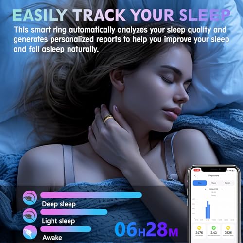 Image of Smart Health Ring for Women & Men,Fitness Tracker Ring,with Heart Rate,Sleep,Blood Oxygen, BloodPressure,HRV & Cycles,IP68 Waterproof,iOS /Android, No Subscription.(Black,8)