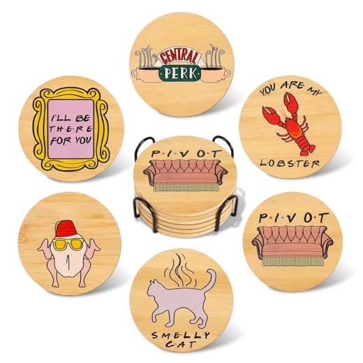 Puluole Posavasos para Bebidas, Merchandising de Friends TV Show, Divertido Juego de Posavasos con Porta Posavasos, Decoración de Friends TV Show, Regalos de Friends TV Show (6 Piezas)