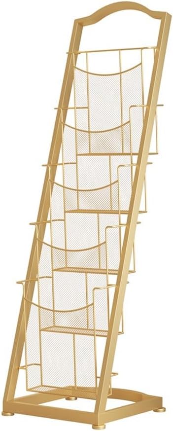 Newspaper Display Rack Iron Floor Newspaper Rack Magazine Rack Information Rack Brochure Single Rack Display Rack Book and Magazine Storage Rack Floor-Standing Magazine Rack(Gold,Small)