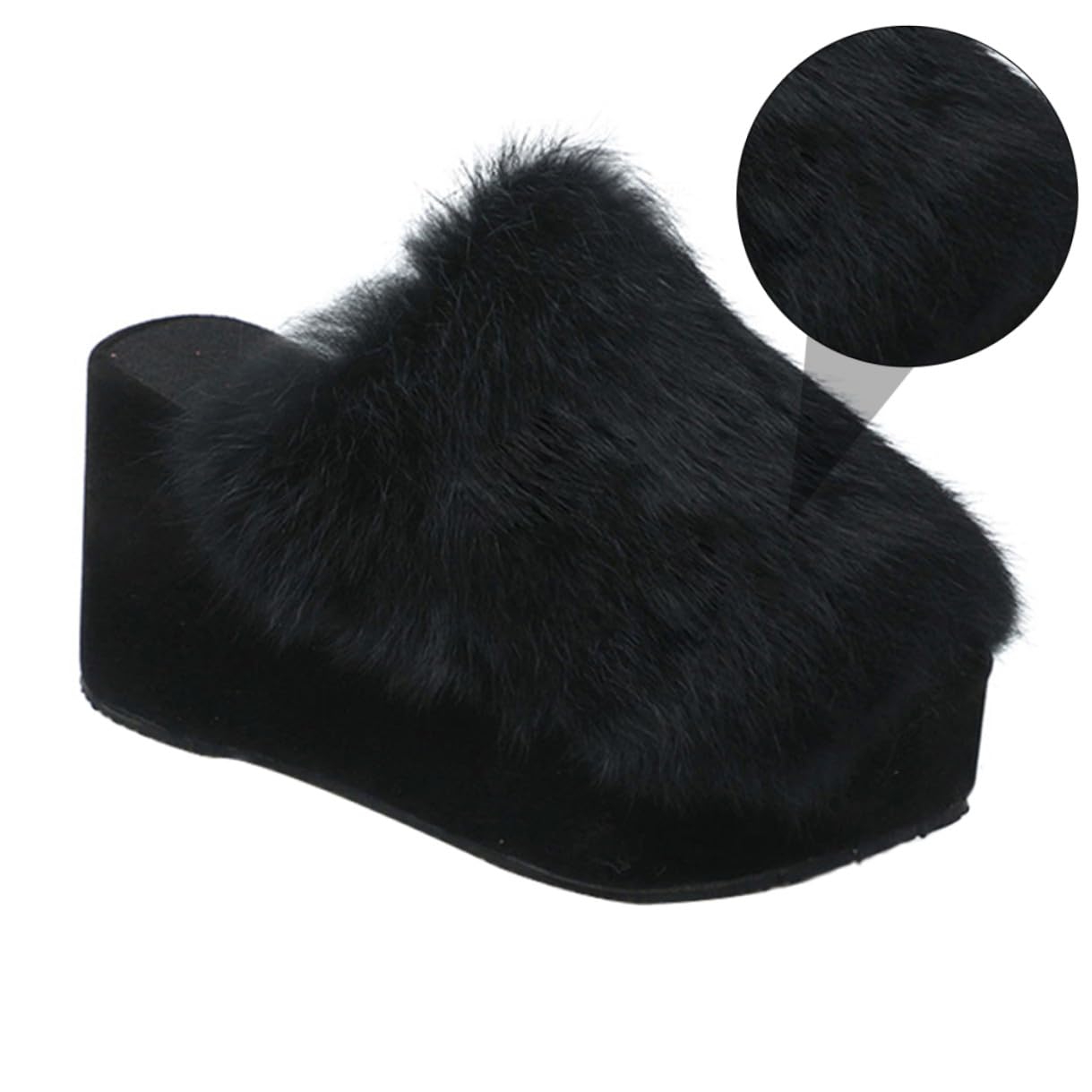 Pantuflas de Casa Negras de Suela Engrosada en Peluche Artificial Eva