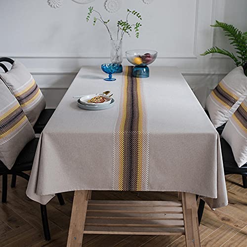 Nappe de table coton lin simple rayé brodé nappe rectangulaire 135x250 - 5