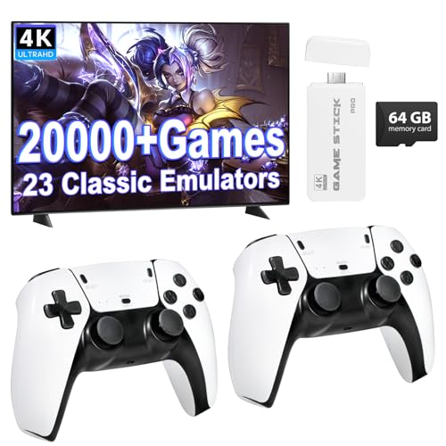 Retro Gaming Console, Classic Video Games with 4K HDMI, 20000+ Game Stick, Built-in 23 Emulators Wireless Retro Game Console, Plug & Play TV Video Gaming Stick with Dual 2.4G Wireless Controllers