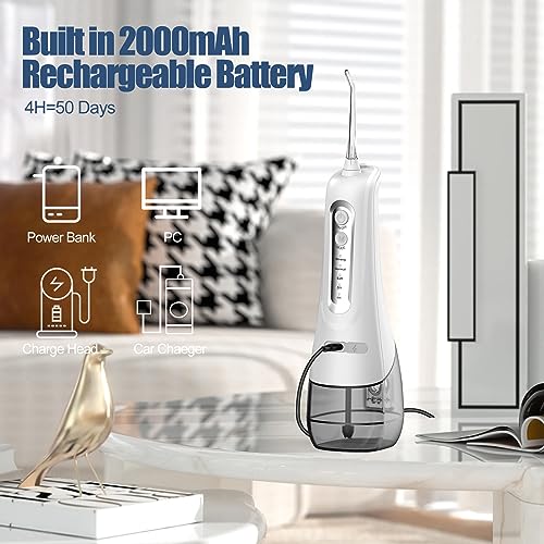 Munddusche Kabellos 4 Reinigungsmodi 4 Jet-Tipps, IPX7 Wasserdicht und USB Wiederaufladbarer Elektrische Zahnreiniger für Reise und Homful, Kieferorthopädischer, Zahnpflege – Bild 6