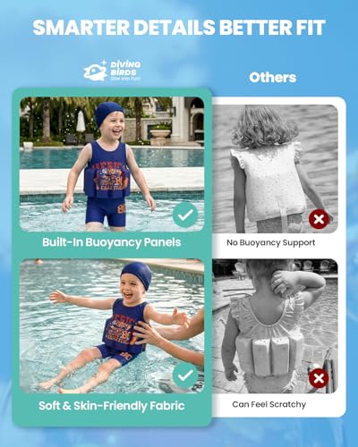 Image of DivingBirds Toddler Floatie Swimsuit with Hat for Boys Girls, Sleeveless Swim Suit with Floatation, 1-6Y