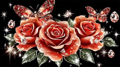 DIY 5D Adultos y principiantes Diamante Pintura Arts Taladro Completo Kits Diamond Painting Mariposa Rosa Roja Imagen Rhinestone Pintura Para Decoración Pared Hogar Taladro Cuadrado 25x45cm AD2600