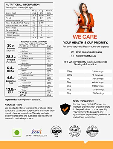 Image of MyFitFuel MFF Whey Protein 90 Isolate | 4 Kg, 120 Servings (Unflavoured) | Pure 100% Isolate Protein