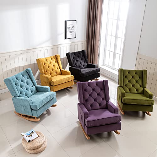 Rocking Chair Nursery,Upholstered Glider Chair For Nursery,Mid Century Modern Oversized Wingback Armchair For Living Room(Purple) #TOP6