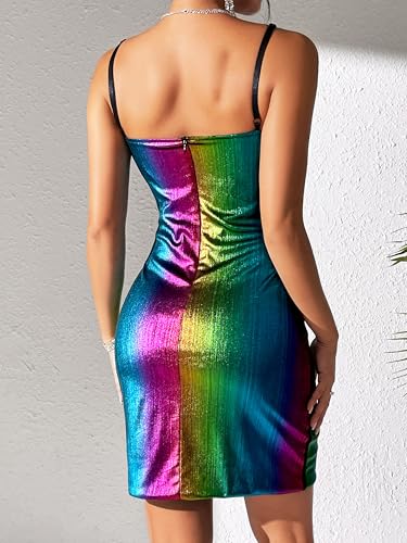Image of Women's Glitter Sequin Dress Adjustable Spaghetti Strap Fashion Sparkle Party Dresses
