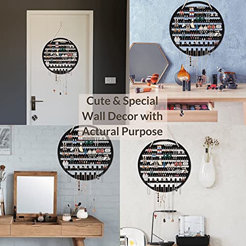 Wooden Jewelry Organizer Wall Mounted, Hanging Jewelry Organizer Earring Organizer Necklace Holder Bracelet Holder Over the Door, Jewelry Holder for Earrings, Necklaces &Rings (13Wx13L, Black)