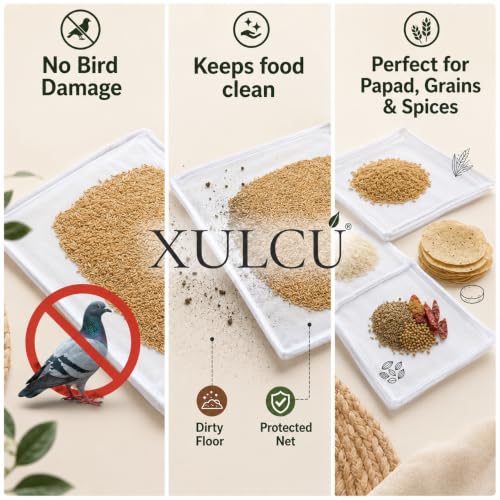Image of FREE Oil Brush with XULCU 40 x26 cm Large Pure Cotton Papad & Vadagam Drying Cloth, Protective Zipper Net Cover, Reusable Breathable Sun Drying Sheet for Spices, Millets & Grains, Pack of 1 (Beige)