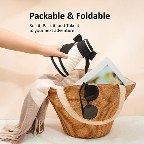 Joywant Chapéus femininos com viseira de sol para mulheres, chapéu de praia de palha dobrável de ver