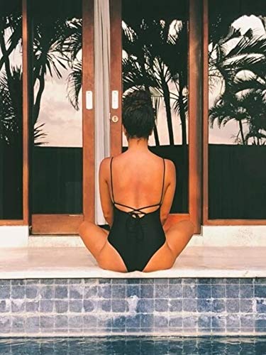 Soly Hux Women's Plunge Neck Cross Back High Cut One Piece Bathing Suits Swimsuit Black M #TOP6