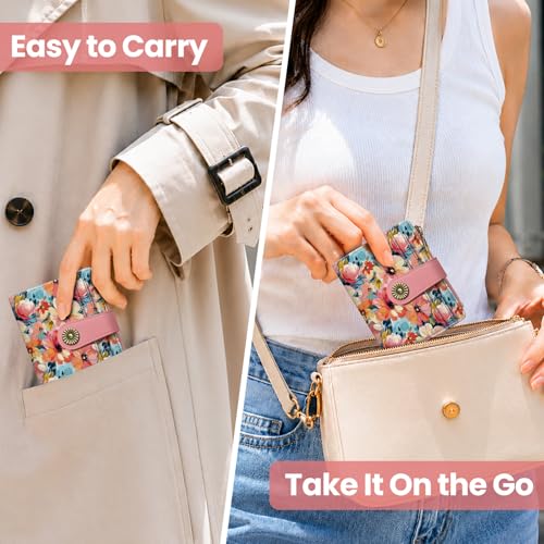 Image of Small Wallet for Women, RFID Blocking Bifold Card Holder Wallet with 10 Card Slots, Cash Compartment, Zipper Coin Pocket & ID Window, Cute Soft Vegan Leather Compact Wallet, Pastel Garden