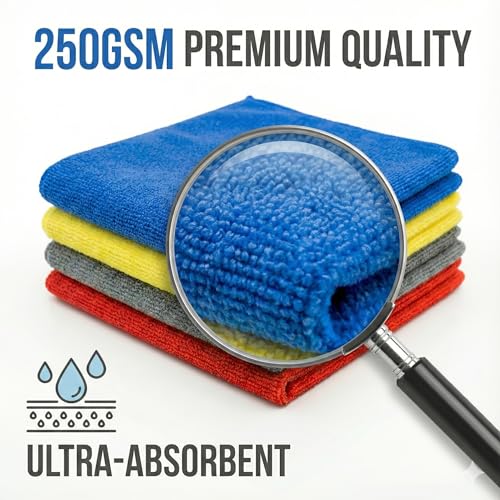 Image of Microfiber Cloth 4pcs 40x40cms 250 GSM Multi-Color | Thick Lint & Streak-Free Multipurpose Cloths Automotive Microfibre Towels for Car Bike Cleaning Polishing Washing & Detailing