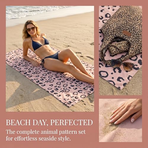 KDFSSIPE Serviette De Plage Léopard, Serviette Léopard pour Plage,75 * 150cm Drap De Plage Microfibre Absorbant Idéal pour Voyage Plage Piscine Sport Drap De Plage 3 Pcs (Pink) – vue 4