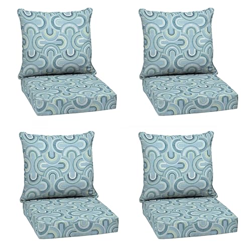 Image of Arden Outdoor Deep Seat Cushion Set (4-Pack), 24 in x 24 in, Weather-Proof, Rain-Proof, Fade Resistant Patio Cushion for Chair, Sofa, and Couch Coastal Blue Geometric