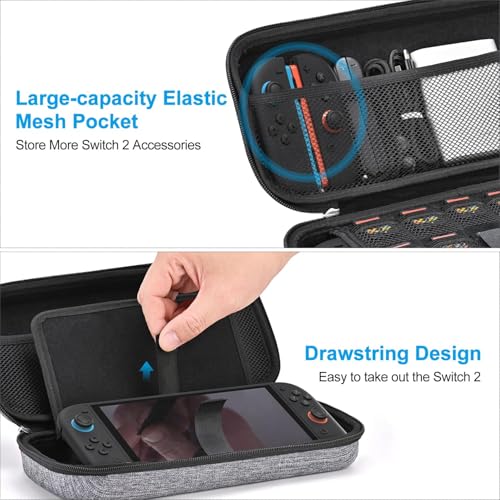 Image of innoAura Switch 2 Carrying Case for NS Switch 2 (2025), with 9 Game Card Slots, Protective Travel Storage Case, Cute Pendant and Sticker, Gray