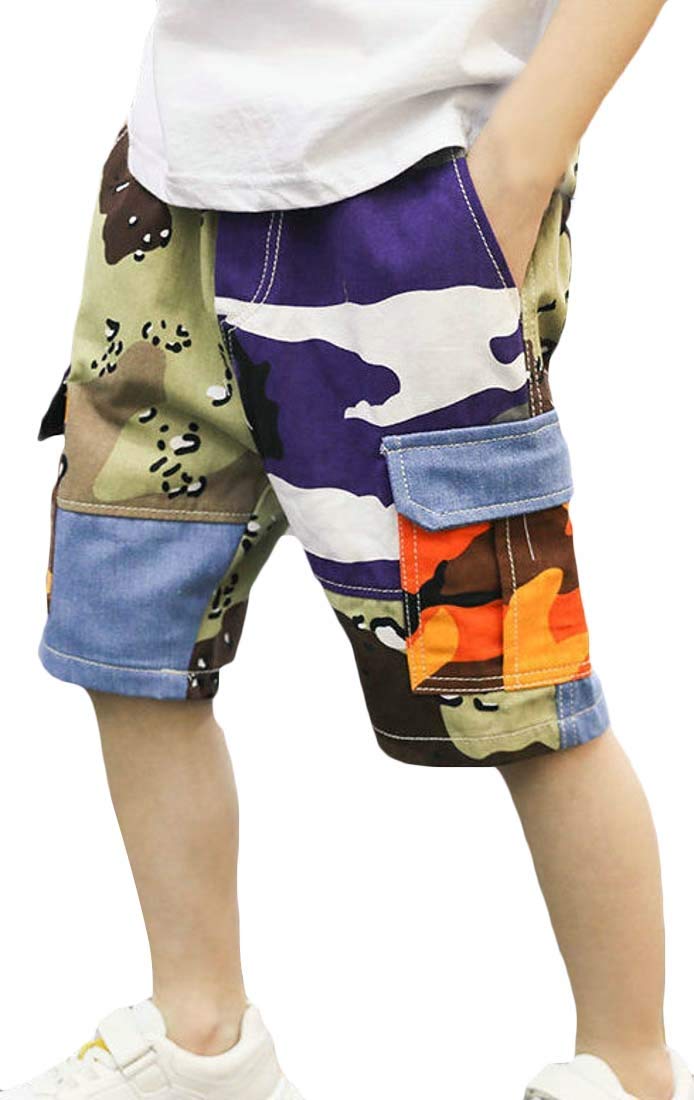 Wofupowga Boys' Pull On Patchwork Camo Pockets Summer Cargo Shorts
