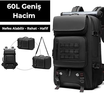 Waterproof 17.3 inch 60L Shoe Split Travel Backpack - Laptop Split, USB Charging Input