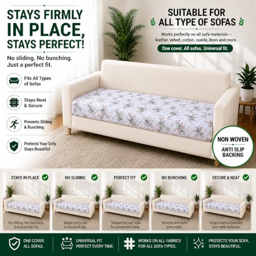 Image of Homerz Premium Printed Quilted Velvet Sofa Slip Cover Protector with Tassels, Sofa Mat, Exact Size, Antislip Cover (Grey Autumn, 5 (3+1+1) Seater, Half)