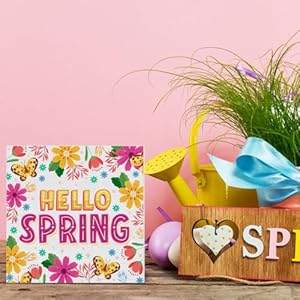 Spring Decor - Floral Spring Sign Decorations Hello Spring Wood Block Plaque Sign for Home Desk Table (5 x 5 Inches) Spring Decor Floral Spring Sign Decorations Hello Spring Wood Block Plaque Sign for Home Desk Table 5 x 5 Inches