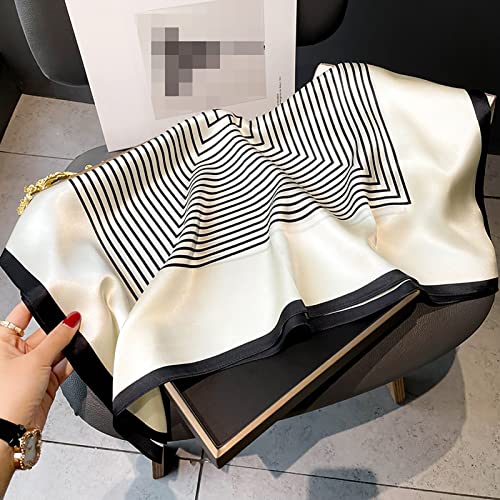 Winter Warm Scarfs Silk Scarf， Simple Striped Pattern Scarf 70cm Square Neck Scarves Shawl for Women Girls，3