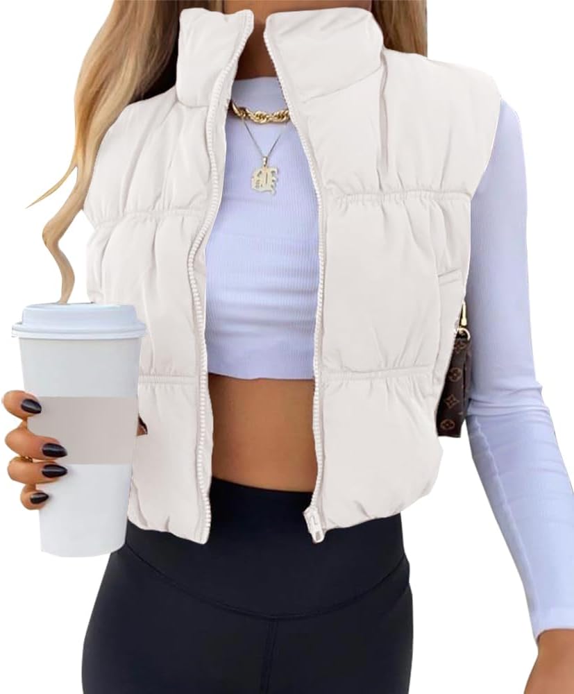 SySea Women's Crop Puffer Vest Winter Zip Up Lightweight Sleeveless Warm Outerwear Padded Coat
