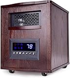 Electric Space Heater - 1500W Infrared Heater with Temperature Control, Remote&Timer, Thermostat Heater with Eco Mode, Overheat&Tip-Over Shut Off Protection, Cabinet Heater for Home, Wood, L, Brown