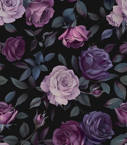 Vintage Floral Wallpaper Peel and Stick, Dark Purple Pink Rose Co...