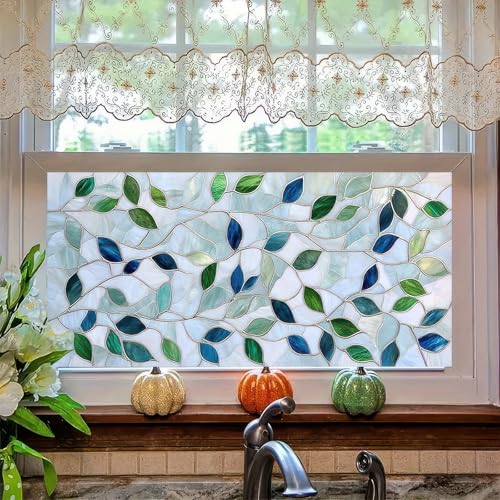 Película para ventana BlissYard hojas coloridas 39.3×17.7 pulgadas miniatura 1