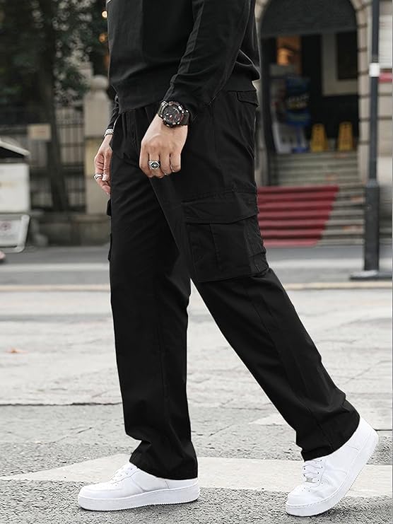 Image of GRECIILOOKS Men's Cargo Pants | 6 Pocket Cotton Cargo Joggers for Men | Loose Fit Stylish Pant with Pockets | Casual Baggy Trousers & Streetwear Lower