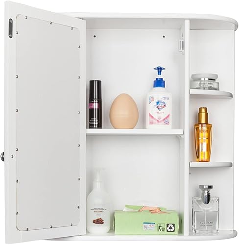 Miniatura 5 de Botiquín de baño con espejo, armario de almacenamiento de baño montado en la pared con puertas dobles y estante ajustable, gabinetes de