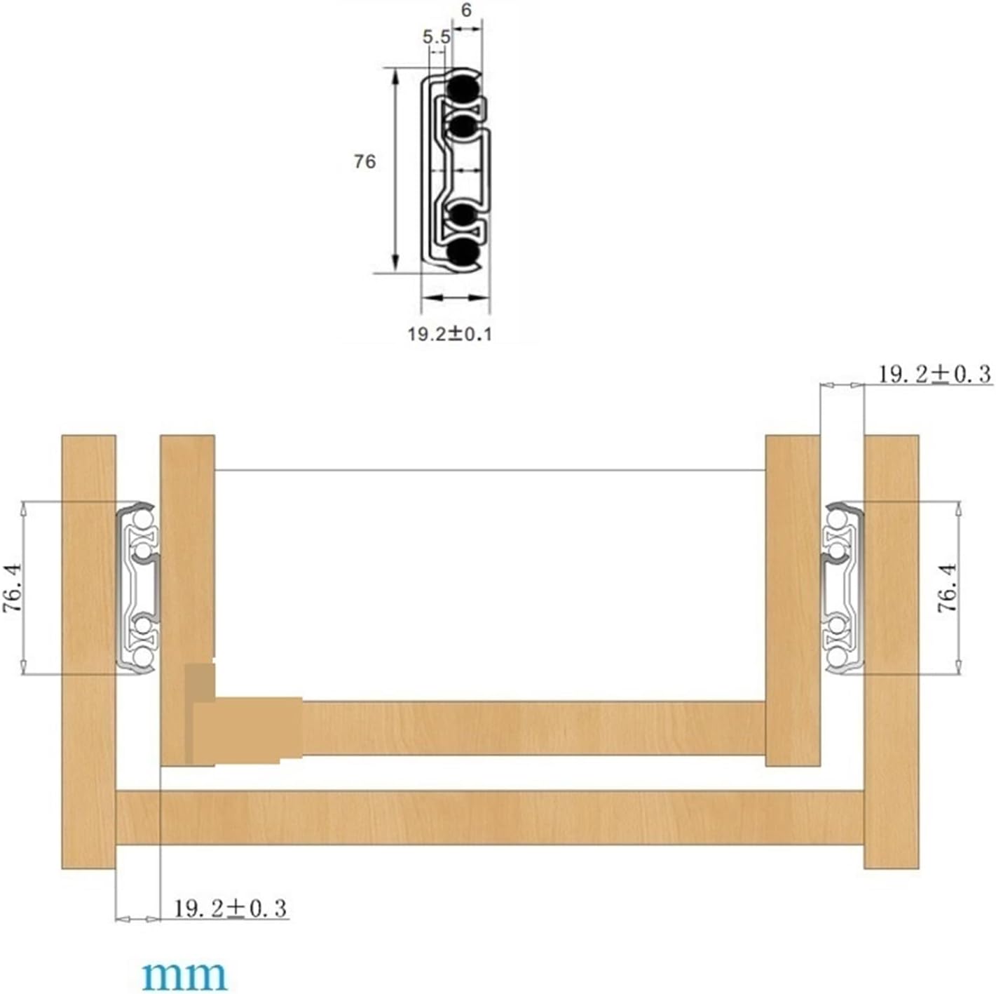 Hardware Full Extension Side Mount Drawer Slides 1Pair 8-28" H76mm Heavy Duty Telescopic Drawer Slide Full Extension Industrial(14Inches 350mm)