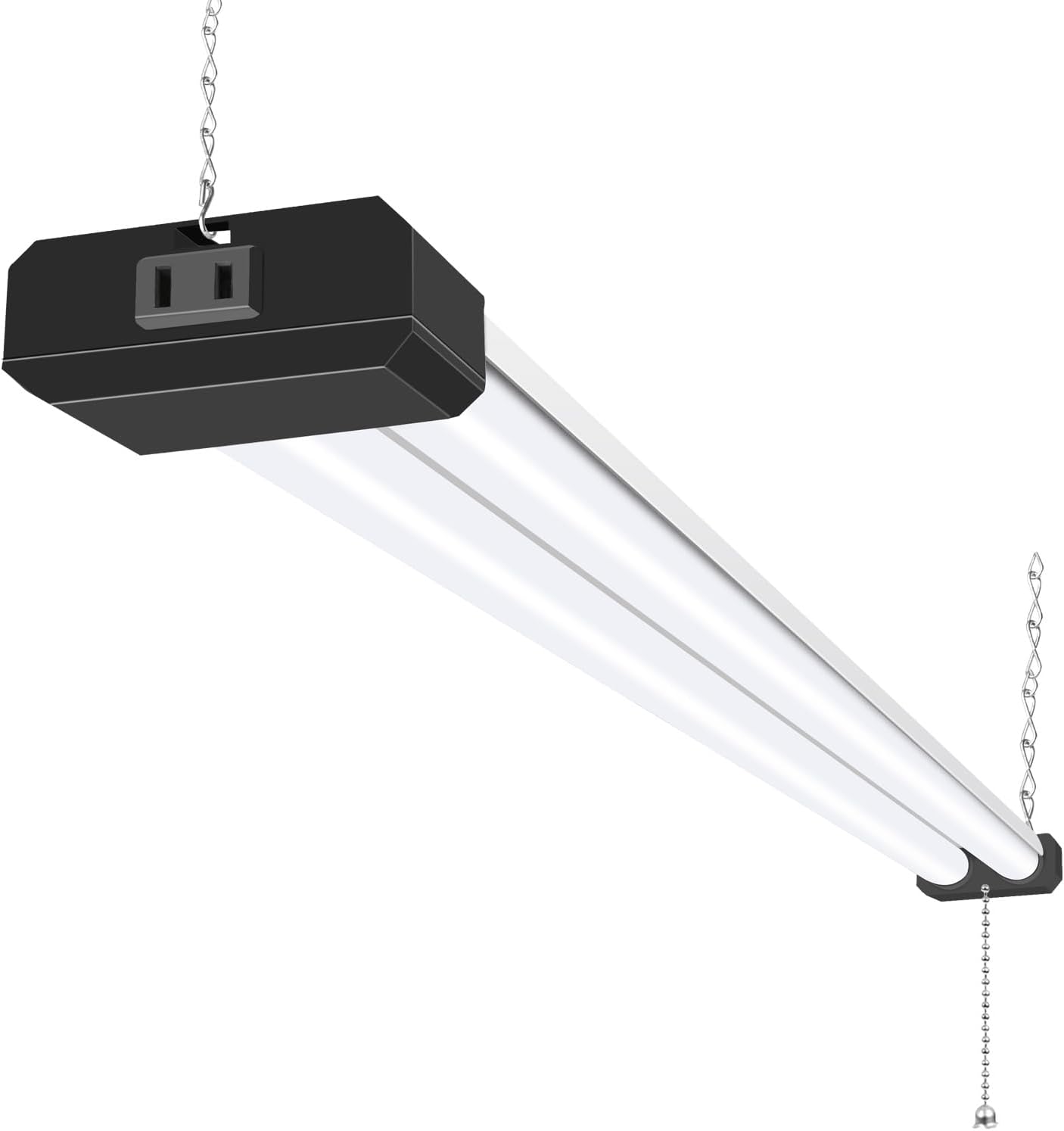 hykolity 1 Pack 4FT LED Shop Light, Linkable Utility Shop Lights, 42W, 5000K Daylight White Shop Light for Garages, Workshops,Hanging or FlushMount, Power Cord with Pull Chain Switch, Balck, ETL