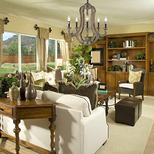 Vintage Farmhouse Chandelier 5-Light Rustic Wood Chandeliers Wooden Ceiling Pendant Light Fixtures for Dining Room, Kitchen Island, Bedroom, Living Room, Foyer,Entryway, Bathroom - Image 5