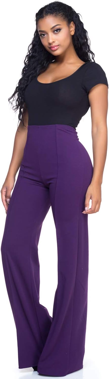 Cemi Ceri Women’s High Waist Wide Leg Dress Pants – Elegant Flared Business Slacks for Office & Casual Wear, Comfortable Work Trousers, Dark Purple, 1X - Image 2