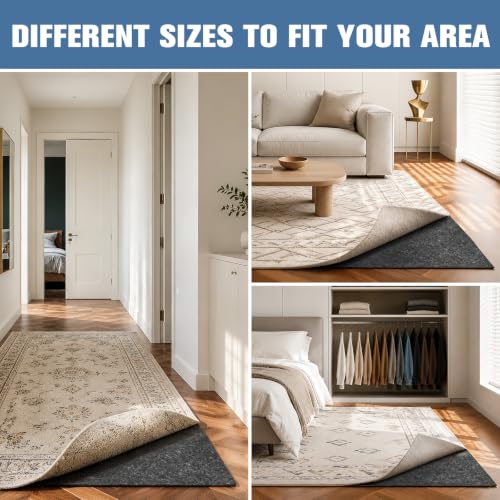 Placoot 8x10 Ft Non Slip Rug Pad Gripper, 1/3-inch Thick Shock-Absorbing Carpet Mat, Under Area Rugs Anti Skid Mat with Natural Rubber Backing, Surface Cushion for Hardwood, Carpet, Tile Floors - image 6