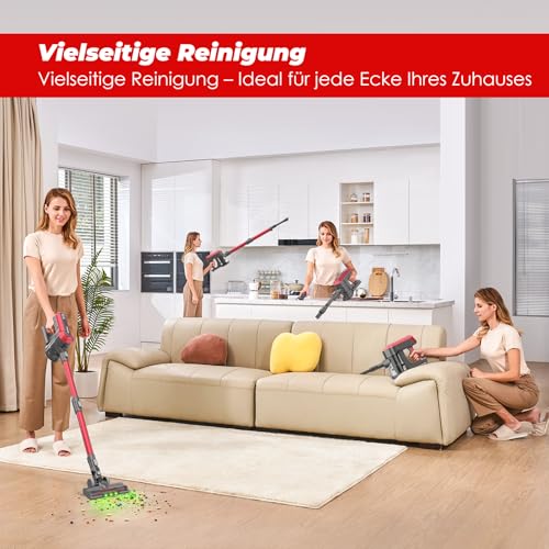 Akitas V10A Akku Staubsauger Kabellose mit 450W BLDC-Motor, 45kPa Saugleistung, 60 Min Laufzeit, LED-Bürste mit grünem Licht, Anti-Verhedderung, ideal für Teppiche, Hartböden & Tierhaare 5