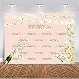 Mehofoto Sweet 16 Backdrop Girls 16th Birthday Photography Background 7x5ft Vinyl Balloons Champagne 16th Birthday Party Banner Backdrops