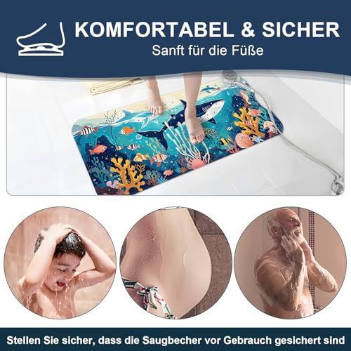 XIYUNTE Badewannenmatte Kinder - 100x40cm Kinder-Badematte, 100% BPA frei Antirutschmatte Badewanne, Extra Komfortabel Badewannenmatte rutschfest Antibakteriell Baby Duschmatte mit Saugnäpfen, Wal