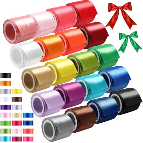 Unittype 20 Colors Rainbow Satin Ribbon 2 Inch 200 Yard Solid Fabric Ribbons 20 Rolls Satin Ribbons for Gift Wrapping Bows Crafts DIY Flower Bridal Bouquet Wedding Party Decor