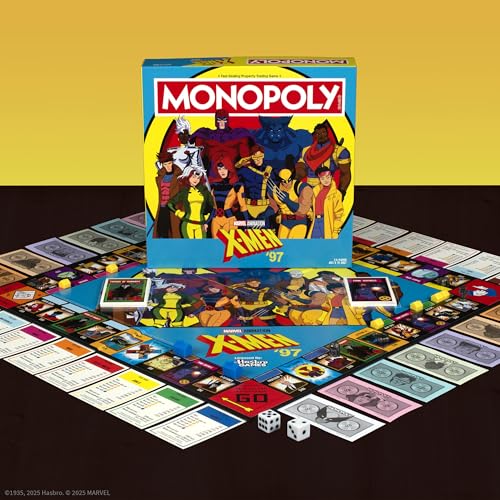 Image of Monopoly: X-Men '97 Edition Board Game, Buy, Sell, Trade Iconic Mutants Like Wolverine, Magneto, Rogue & More, Featuring 6 Custom X-Men Themed Tokens, Officially Licensed Merchandise and Collectible