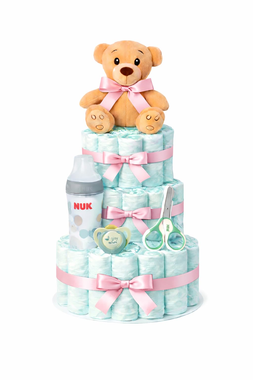 Tarta de pañales NUK rosa (Talla 3 (4-9 kg)) by MomentosGourmet Añade tu dedicatoria personalizada. Regalo para bebé muy práctico. Cesta Canastilla recién nacido. Diaper Cake
