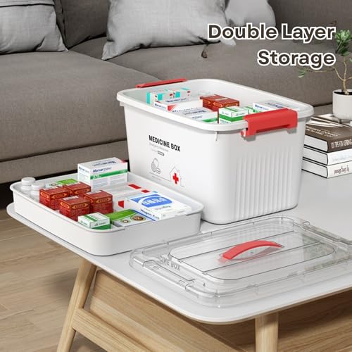 Image of HoopVool Plastic Medicine Storage Box Organizer, Family Emergency Kit Portable Lockable Container for, Art Craft and Household Organizer (Transparent, Large)
