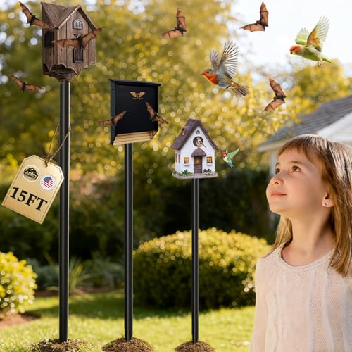 Bat House Pole 15 FT, Telescoping Bird House Pole with Ground Socket for Outdoor Use, Heavy Duty Metal Purple Martin House for Birdhouses and Wildlife Nesting