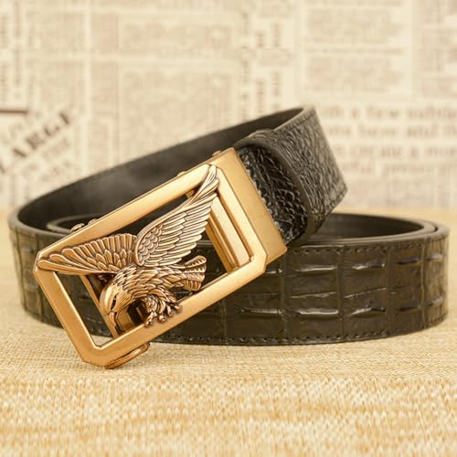 Men's Ratchet Belt With Gold Animal Retro Auto Buckle, Crocodile Print Cowhide, 1.38" Wide (3.5cm)2