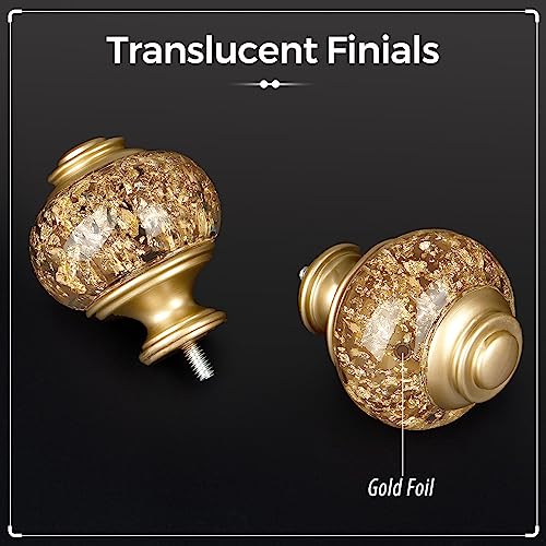 Usfook 3/4 Inch Bay Window Curtain Rods, Telescoping Curtain Rods For Bay Windows 36-72 Inch(Center Rod), 20-36 Inch(Side Rods), Luxury Gold Translucent Finials #TOP2